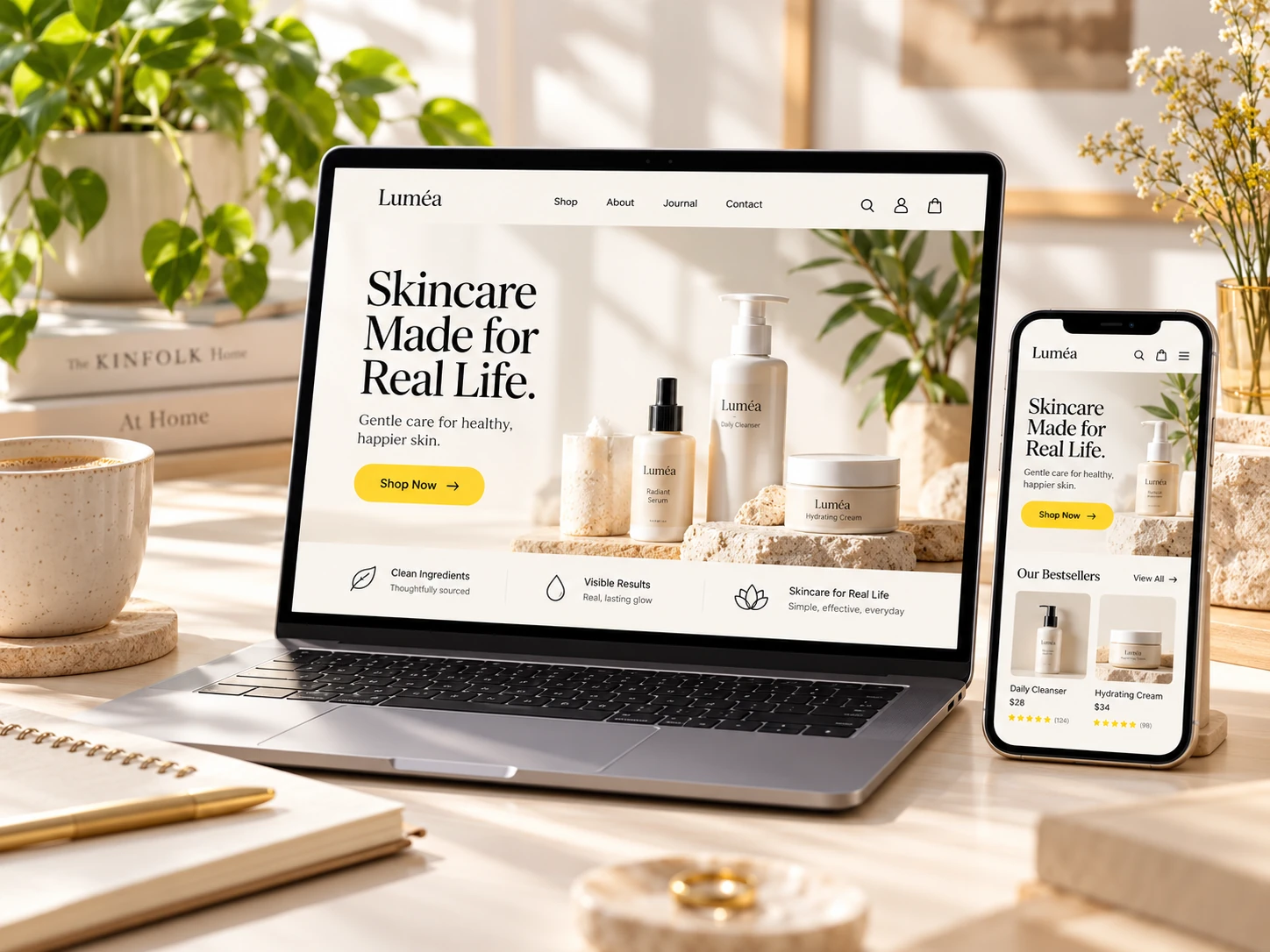 Website design in progress on a laptop and phone