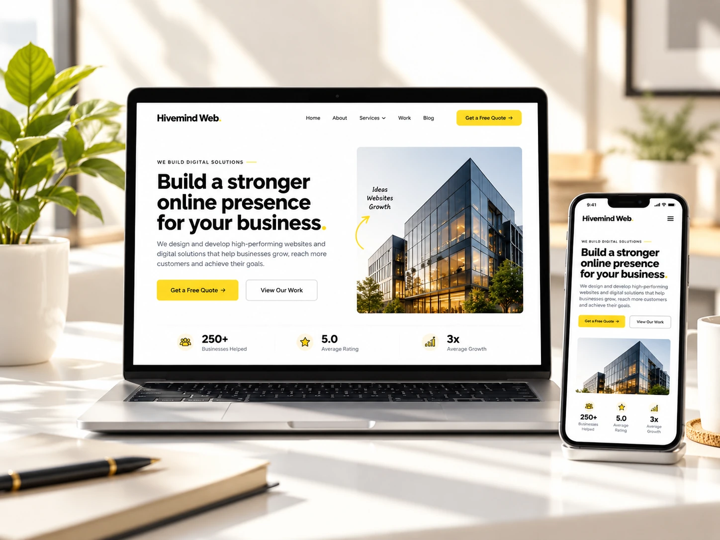 Corporate website on laptop and phone