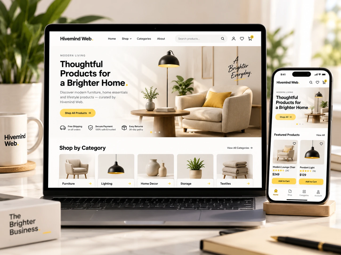 E-commerce store on laptop and phone